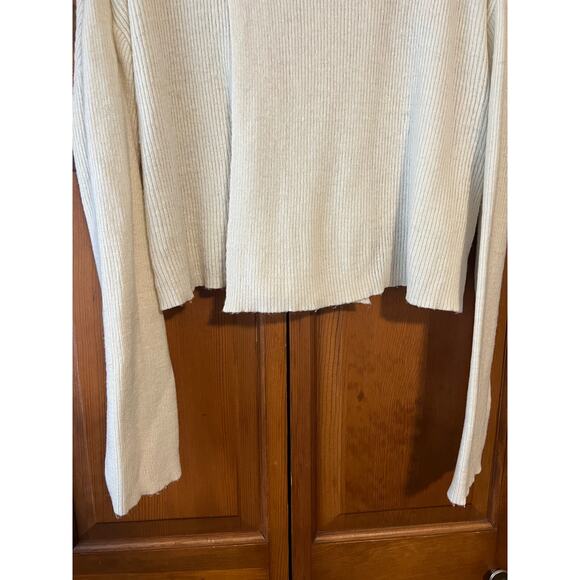 J.O.A. Women's Faux Wrap Ribbed Turtleneck Wool Blend Sweater Cream Size M - Picture 3 of 8